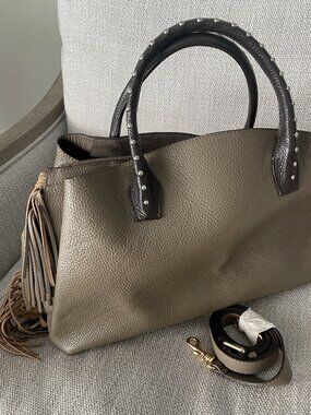Iacucci Fringe Leather Tote Bag with Studded Handles – Made in Italy